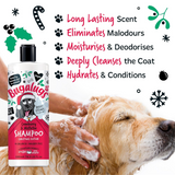 Benefits of Bugalugs Shampoo including Long lasting scent, eliminated malodours, moisturises and deodorises, deeply cleanses the coat and hydrates and conditions.