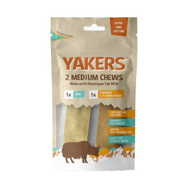 Bag of Yakers Medium Chews two pack.