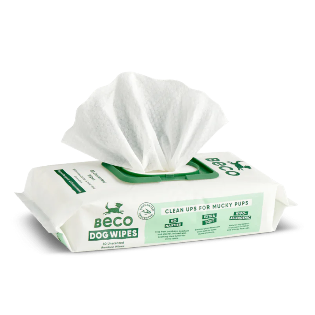 Pack of Beco Bamboo unscented wipes for dogs and cats.