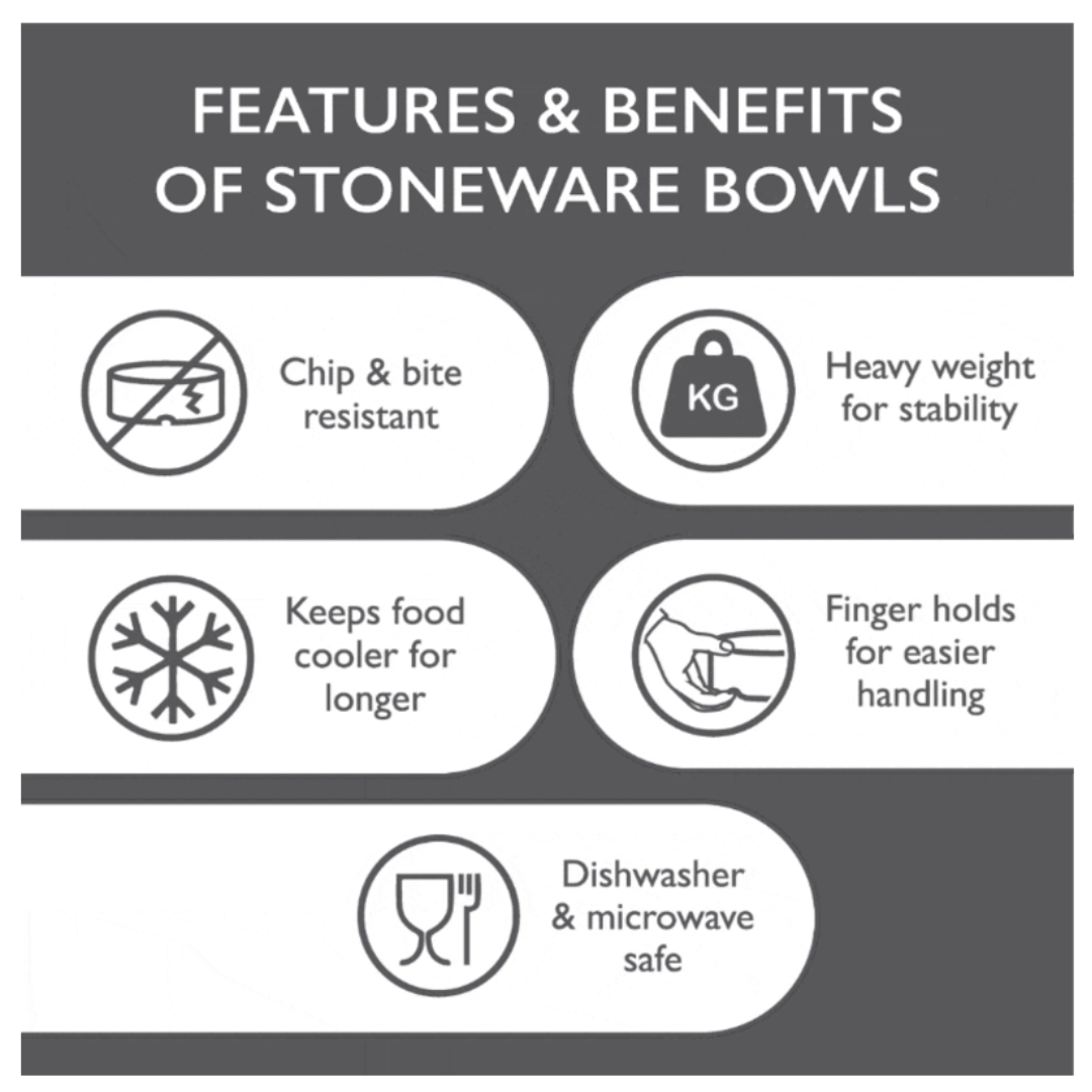 Features and benefits of Scruffs stoneware bowls