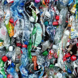 Recycled plastic bottles, an example of the recycled materials used to make the Beco toys.