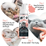 Steps for Buglugs No Rinse Shampoo and Conditioner for cats. 