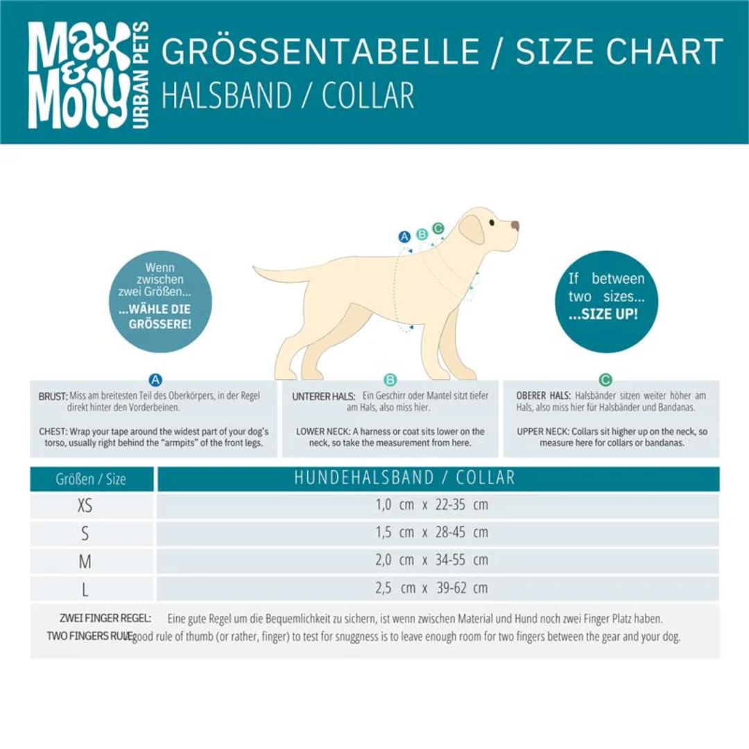 Size guide for Max and Molly dog collars