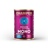 Tin of Champer Immuno Beef Dog Food.