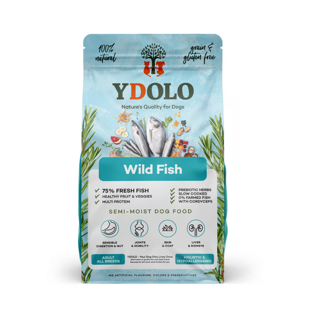 Bag of Ydolo Wild Fish Semi Moist Cold Pressed Dog Food.