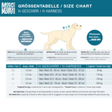 Size guide for Max and Molly H Harnesses.