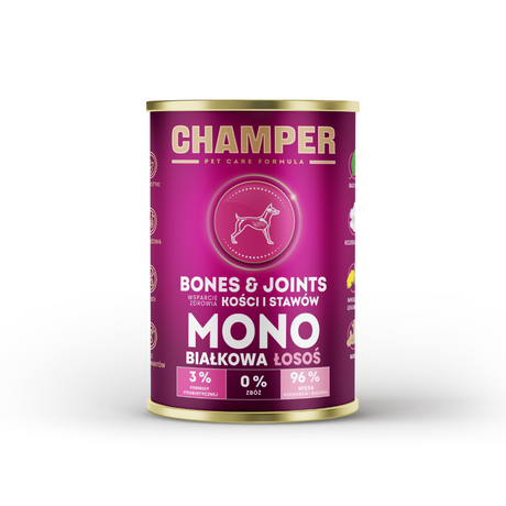 Champer 96% Salmon Bone and Joint wet dog food.