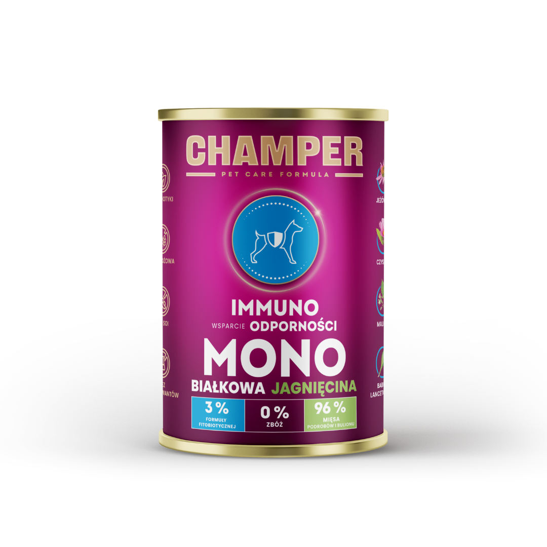 Immuno Lamb Champer dog food.