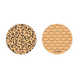 Scruffs eco placemats, one with a wave design, and one with a leopard print design.