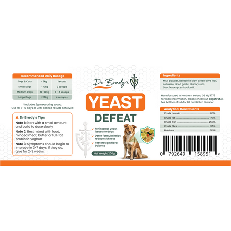 The Dr Brady's Yeast Defeat label.