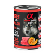 Can of Alpha Spirit Beef with Melon complete, single protein wet dog food.