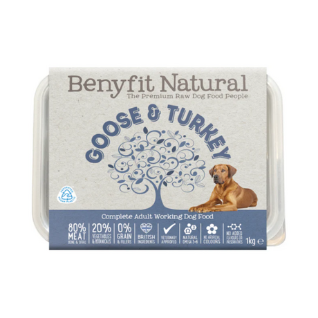 Tub of Benyfit Natural Goose and Turkey Raw dog food.