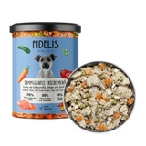 Jar and dish of Fidelis Salmon Menu wet dog food