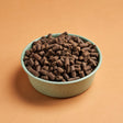 DARF Cold Pressed Wild dog food kibble in a light green bowl.