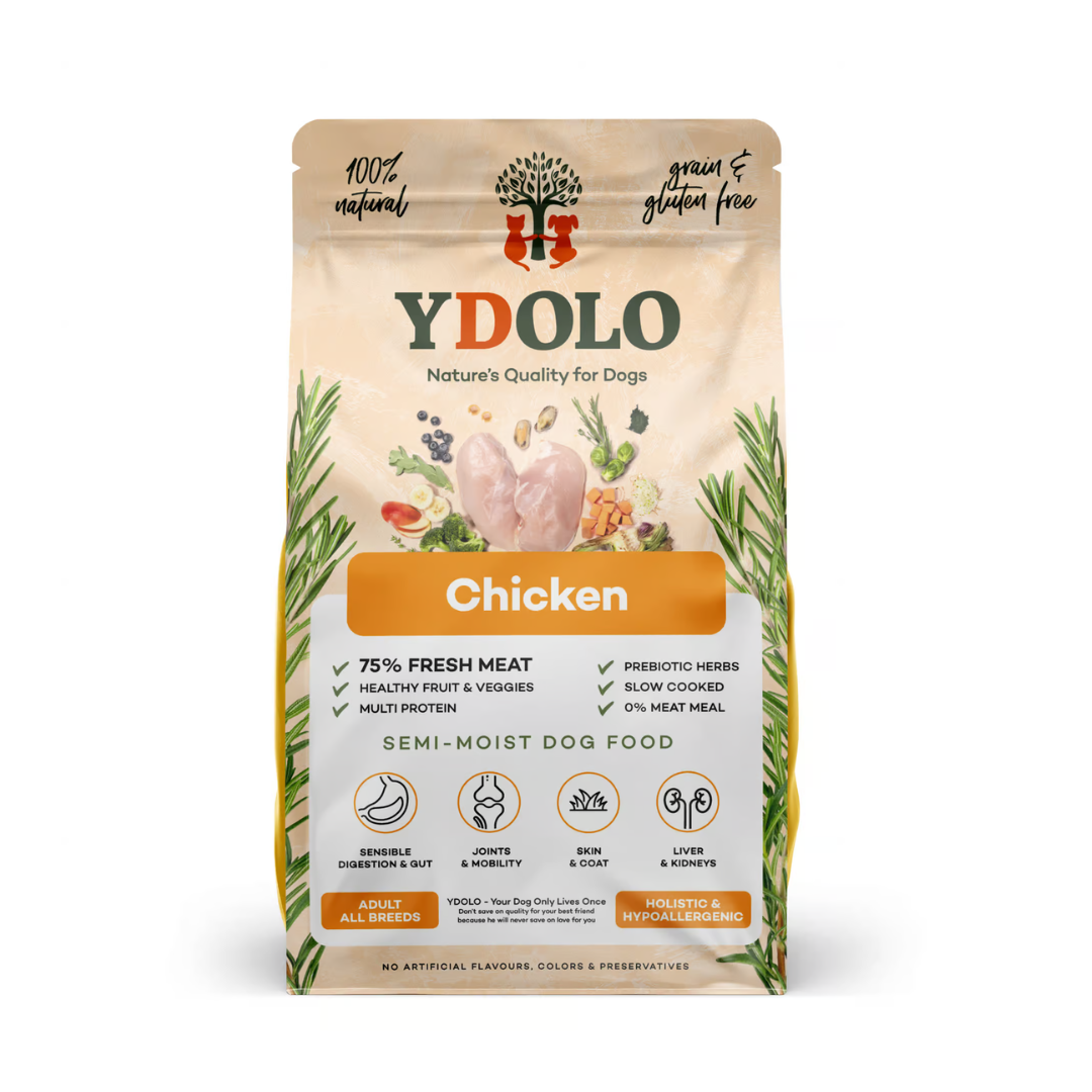 Bag of Ydolo Chicken Cold Pressed Semi Moist Dog Food