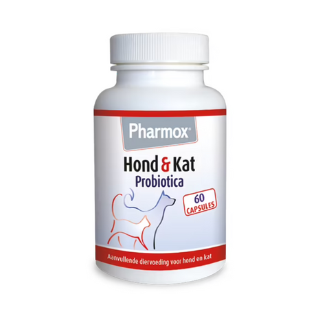 Bottle of Pharmox Probiotic capsules for cats and dogs