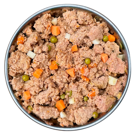 Dish of Fidelis Chicken Menu wet dog food.