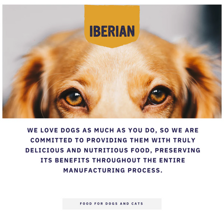 An infographic with a dog looking at you. Text explaining the benefits of Iberian Primal Spirit range.