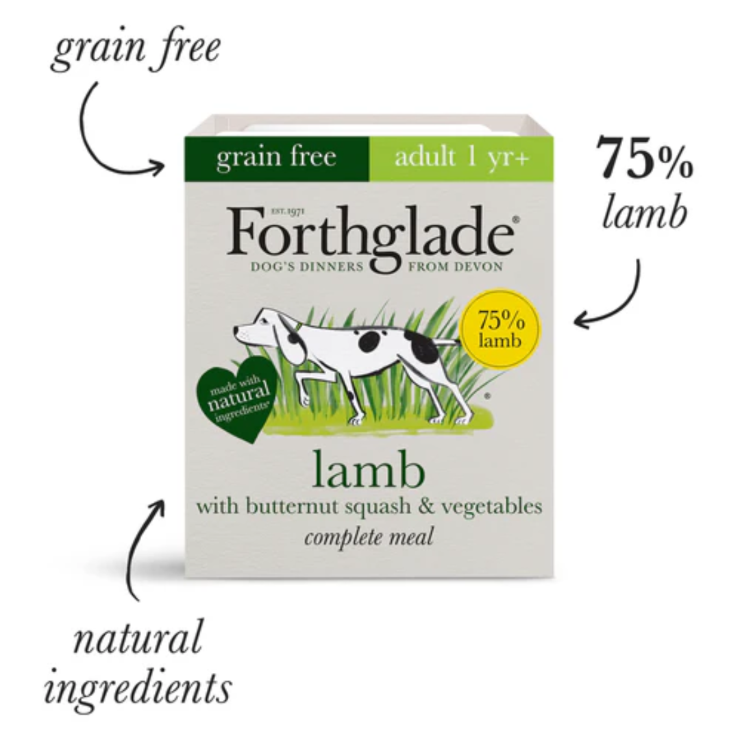 Forthglade grain free lamb wet dog food tray.