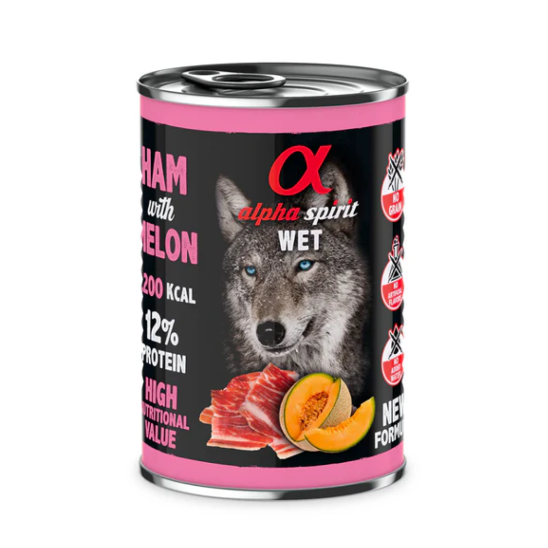 Can of Alpha Spirit Ham with Melon Wet Dog Food