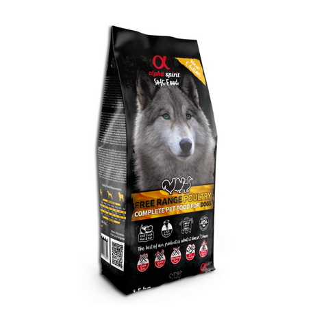 1.5kg bag of Alpha Spirit Free Range Poultry Semi Moist Dog Food.