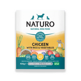 Naturo Chicken, rice and vegetables wet dog food tray.