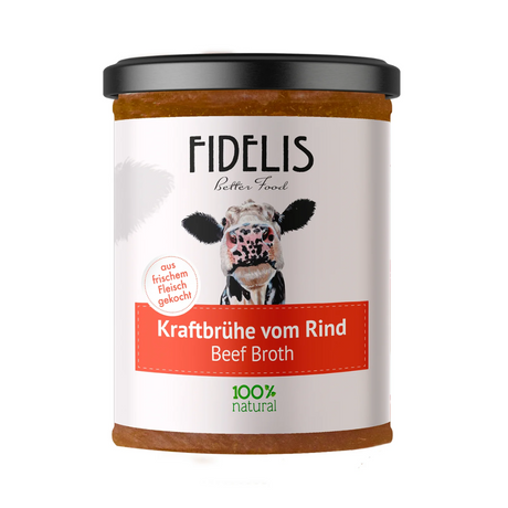 Jar of Fidelis Beef Broth for dogs