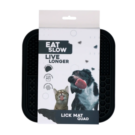 Eat Slow Live Longer Lick Mat Quad in cardboard packaging.