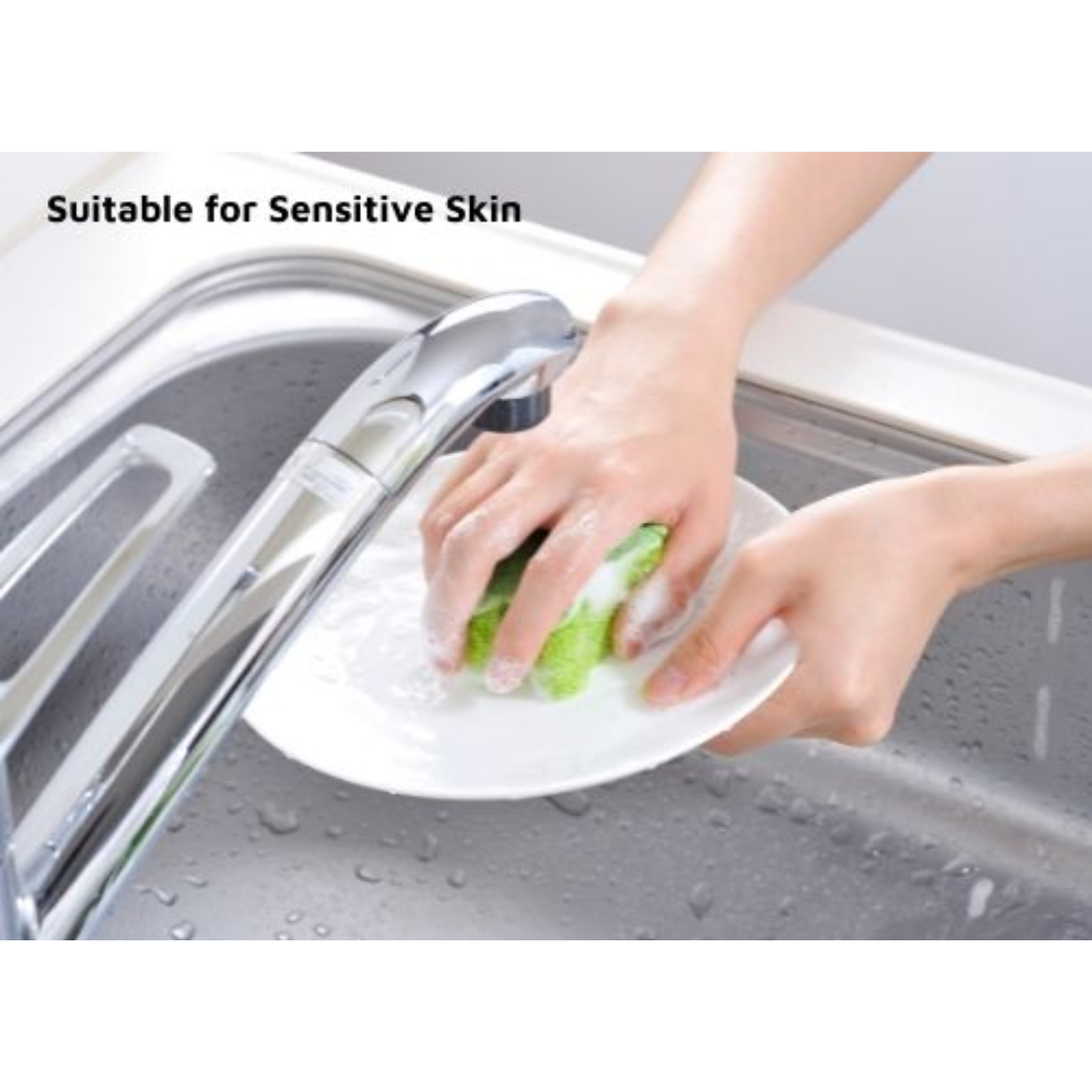 image of someone washing dishes with text saying 'suitable for sensitive skin'.