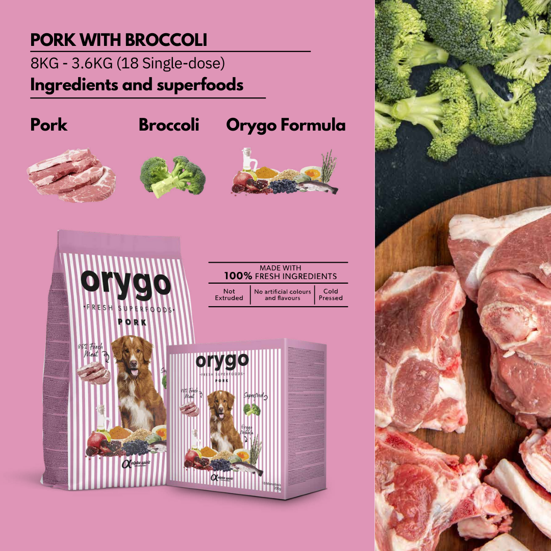 Infographic for Orygo Pork with Broccoli Cold Pressed Dog Food