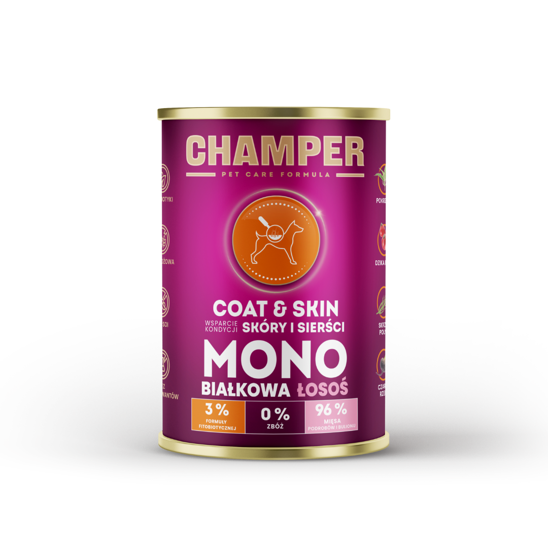 Champer Skin and Coat Salmon dog food.