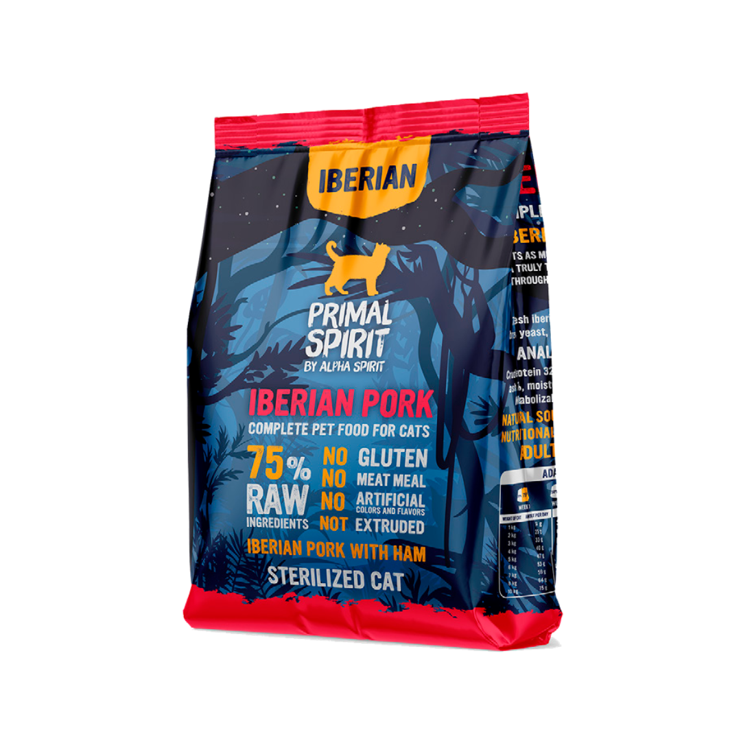 1kg bag of Primal Spirit Iberian Pork Cold Pressed Cat Food