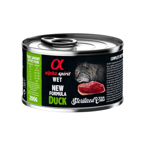 200g can of Alpha Spirit Duck wet food for sterilised cats