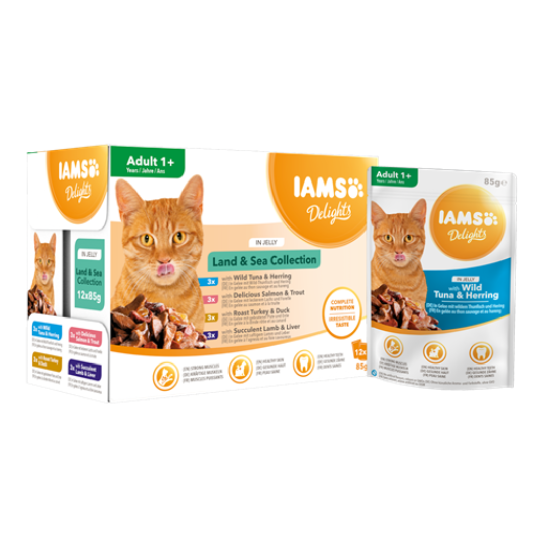 Iams Delights Land and Sea Cat Food in Jelly 12 Pack Fetch