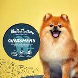 Pomeranian and a tub of Gnashers