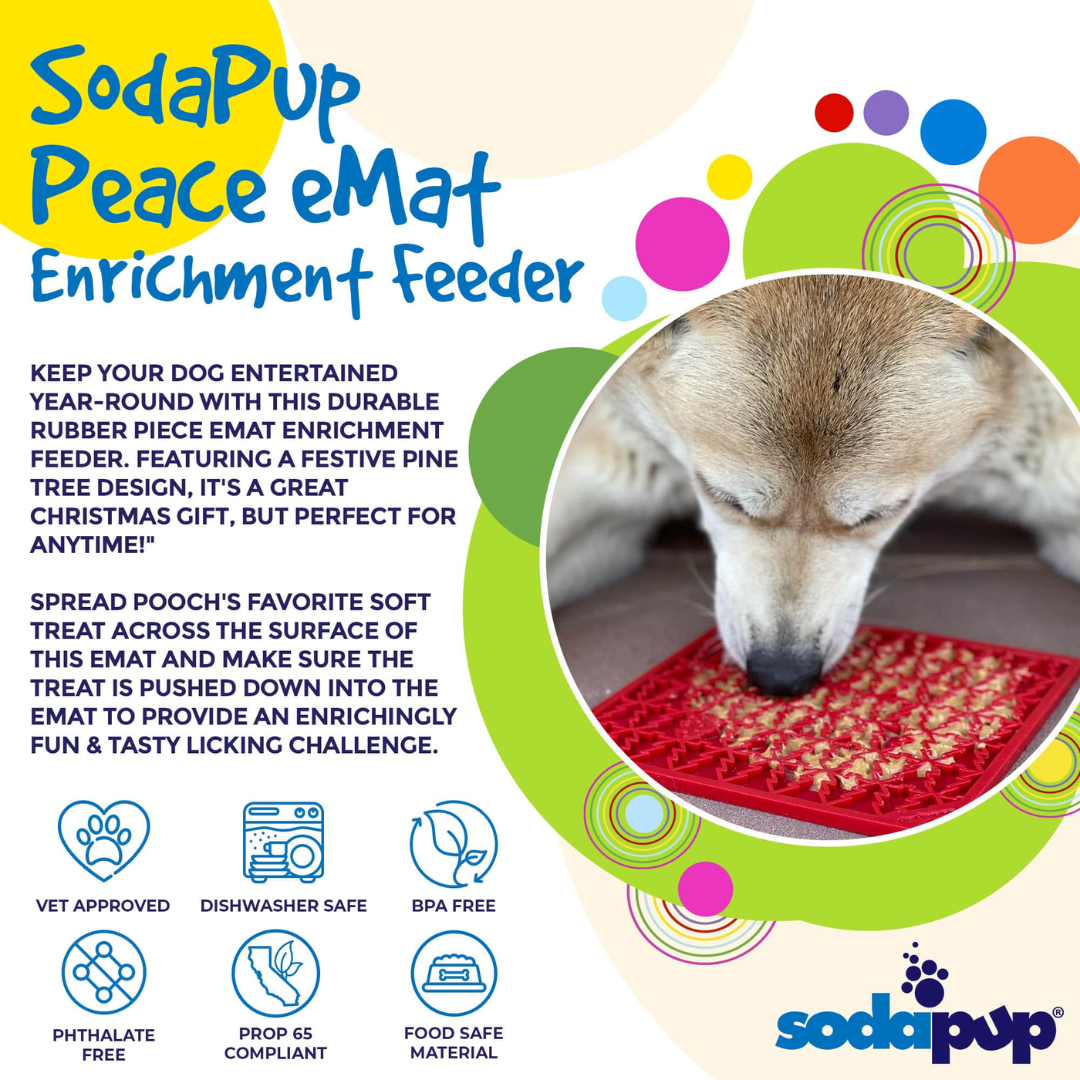 SodaPup Christmas Tree 'Peace' Lick Mat infographic.