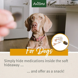 For Dogs; simply hide medications inside the soft hideaway and offer as a snack.