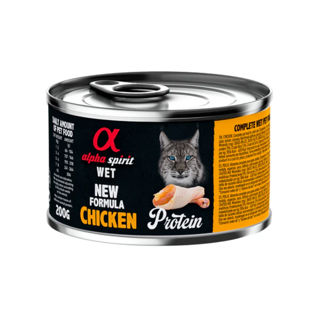 200g tin of Alpha Spirit Chicken Wet Cat Food.