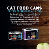 Cat Food Cans from Alpha Spirit with 93-94% Fresh meat and fish.